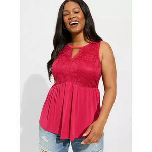 New 2x (18-20) Torrid Mini Studio Knit Crew Neck Keyhole Lace Babydoll Tank